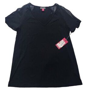 Vince Camuto Black Top With‎ Sheer Slit Short Sleeves Size XS